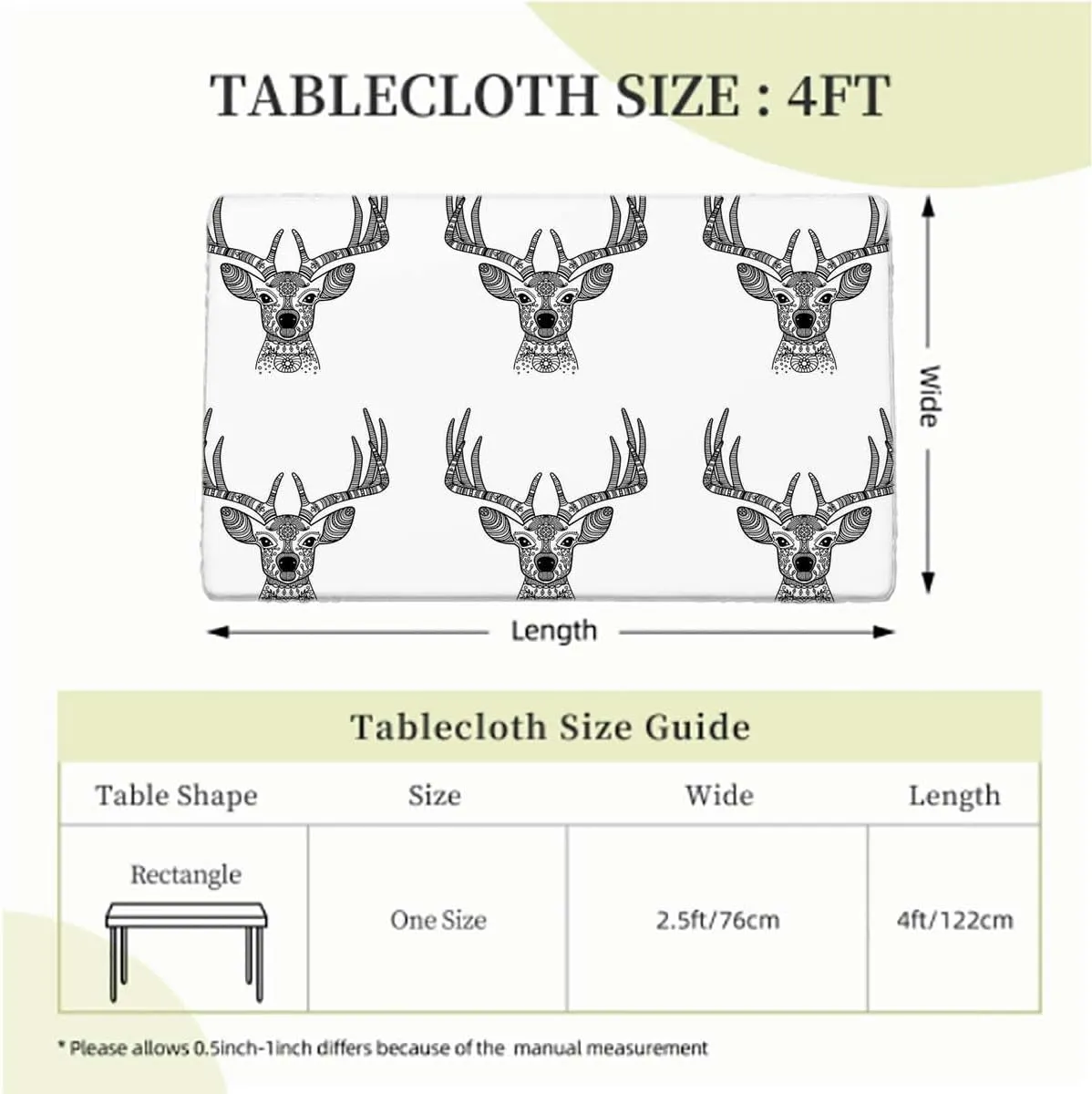 OOzie White and Black Rectangle Tables Decor Artistic Abstract Deer Skull for Indoor 0utdoor Dinning Patio Table Antler Fits up 4 Foot Tables