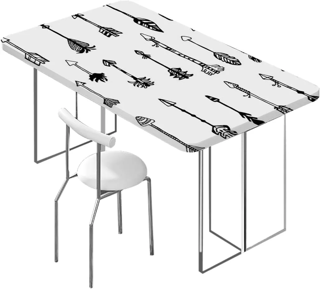 OOzie White Black Fitted Tablecloth for Rectangle Table Vintage Tribal Arrows Pattern Style Art Waterproof Wipeable Table Cloth Protector Arrow Fits up 5 Foot Tables
