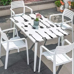 OOzie White Black Fitted Tablecloth for Rectangle Table Vintage Tribal Arrows Pattern Style Art Waterproof Wipeable Table Cloth Protector Arrow Fits up 5 Foot Tables