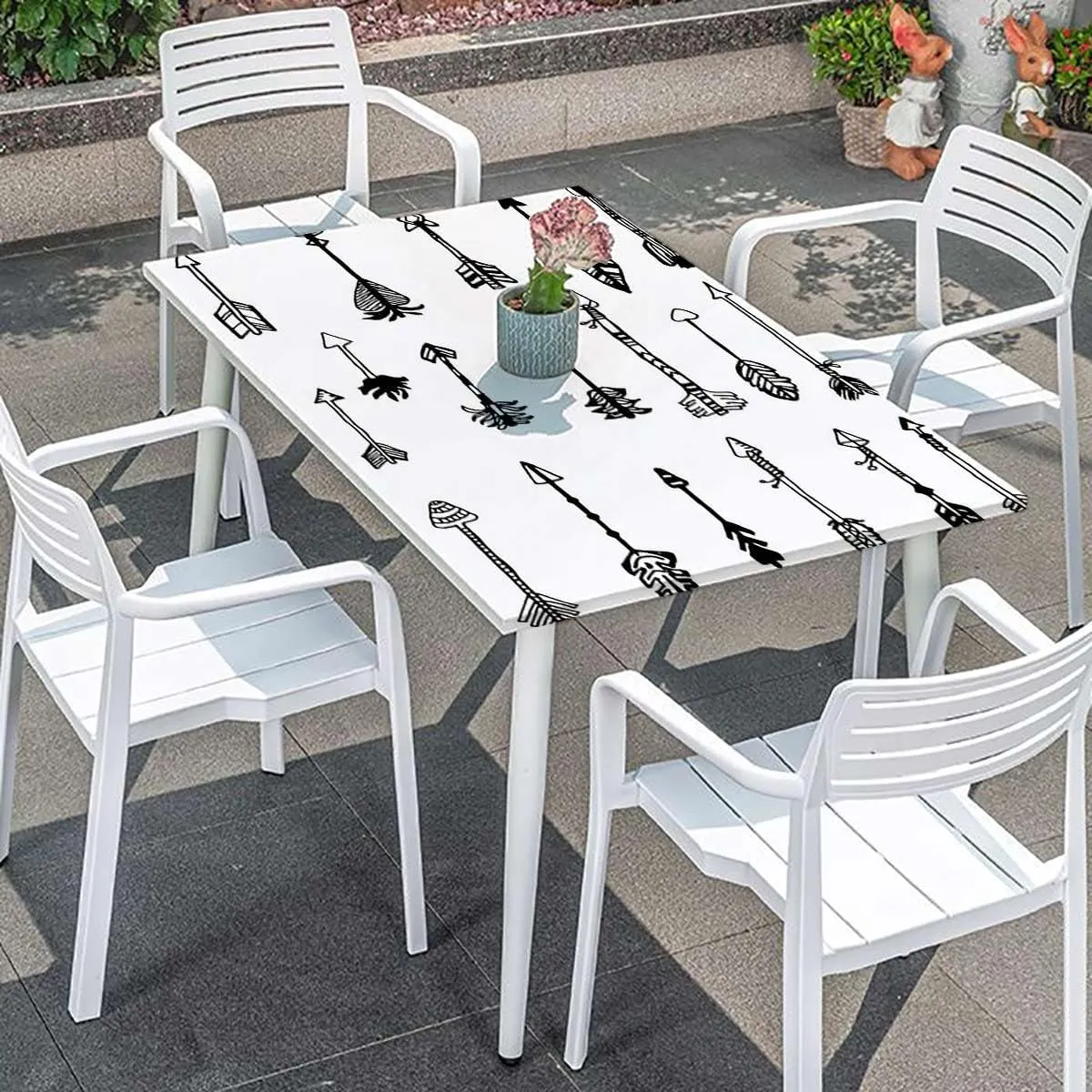 OOzie White Black Fitted Tablecloth for Rectangle Table Vintage Tribal Arrows Pattern Style Art Waterproof Wipeable Table Cloth Protector Arrow Fits up 5 Foot Tables