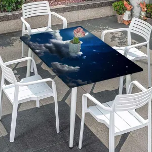 OOzie Yellow Purple Fitted Tablecloth for Rectangle Table Moon Cloudy Illustration Waterproof Tablecloths for Picnic, Camping, Indoor, Outdoor Dreams Themed Fits up 4 Foot Tables