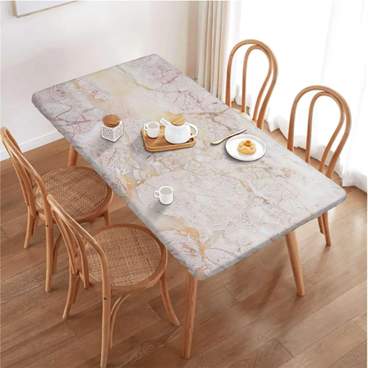 Orange Brown Elastic Edge Fitted Table Cloth, Marble Mine Pattern Design Elastic Edged Picnic Table Covers ?for Camping, Dining, Outdoor, Park, Patio Abstract Fits up 4 Foot Tables