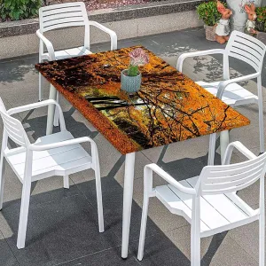 Orange Brown Rectangular Table Covers, Pale Maple Leaves Forest Fitted Spandex Stretch Square Table Covers Caps Elastic Square Tablecloth Gold Fall Scenery Fits up 5 Foot Tables