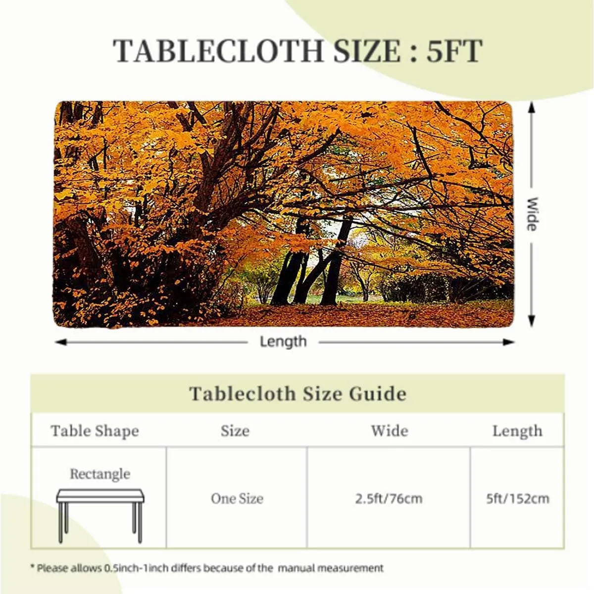 Orange Brown Rectangular Table Covers, Pale Maple Leaves Forest Fitted Spandex Stretch Square Table Covers Caps Elastic Square Tablecloth Gold Fall Scenery Fits up 5 Foot Tables