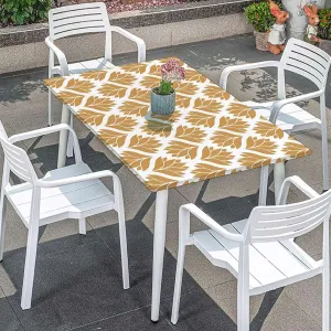 Orange Elastic Fitted Tablecloth Abstract Waves Pattern Elastic Oilproof Waterproof Tablecloth Classic Golden Leaves Art Fits up 4 Foot Tables