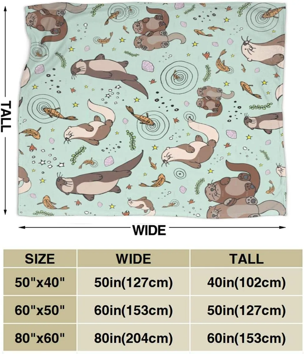 Otter Blanket Sea Otters Throw Blanket Green Small Flannel Lap Otter Gifts for Women Kids Cozy Noon Break No Shedding Fleece Sofa Throws for Office Couch Car - 40''x50''