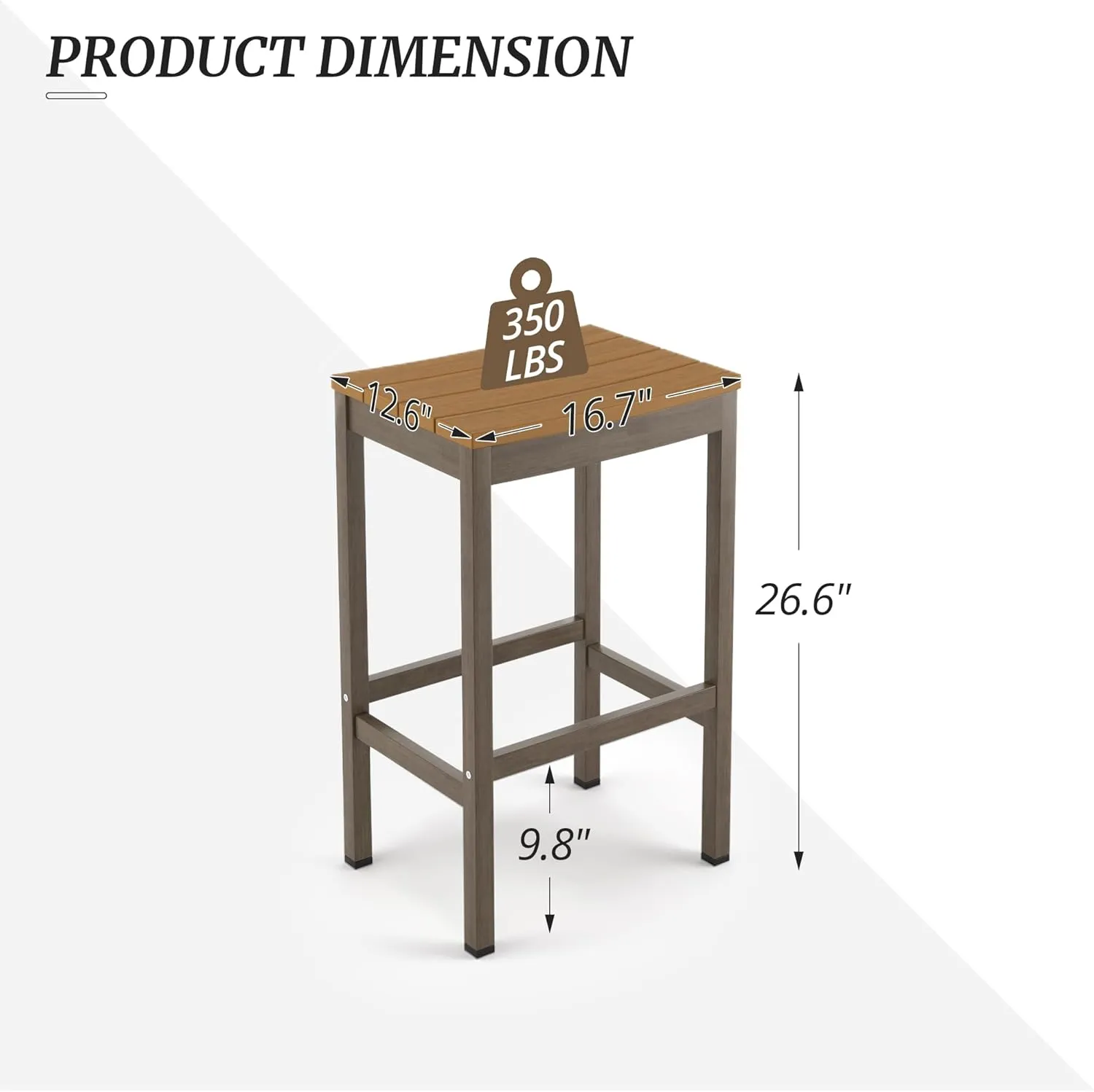 Outdoor Bar Stools Set of 2, 26 Inch All Weather HDPS Patio Counter Height Barstools with Footrest, Aluminum Bar Stool Chairs for Hot Tub, Balcony, Yard, Indoor Or Outdoor Use, Teak