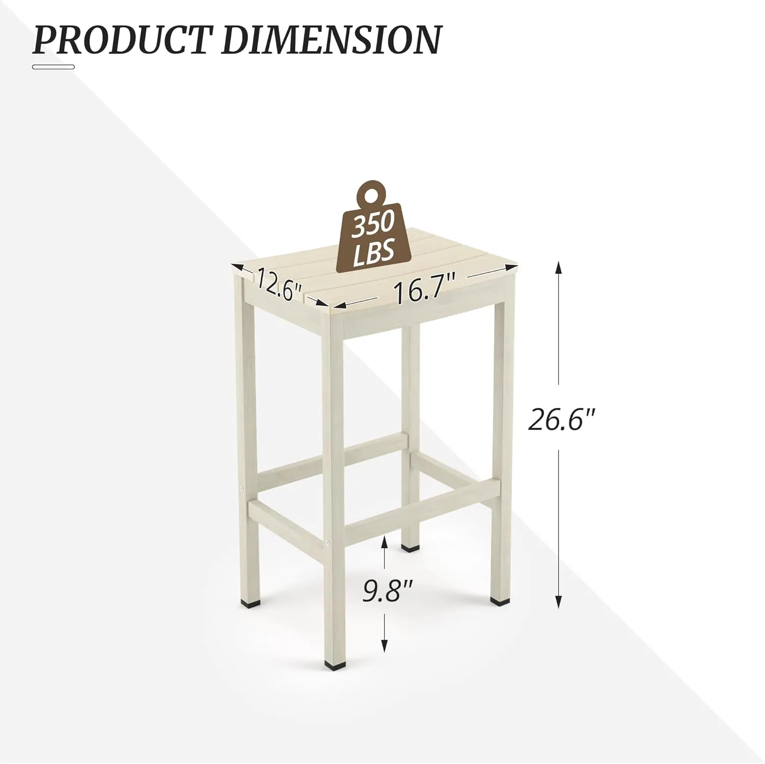 Outdoor Bar Stools Set of 2, 26 Inch All Weather HDPS Patio Counter Height Barstools with Footrest, Aluminum Bar Stool Chairs for Hot Tub, Balcony, Yard, Indoor Or Outdoor Use,Sand