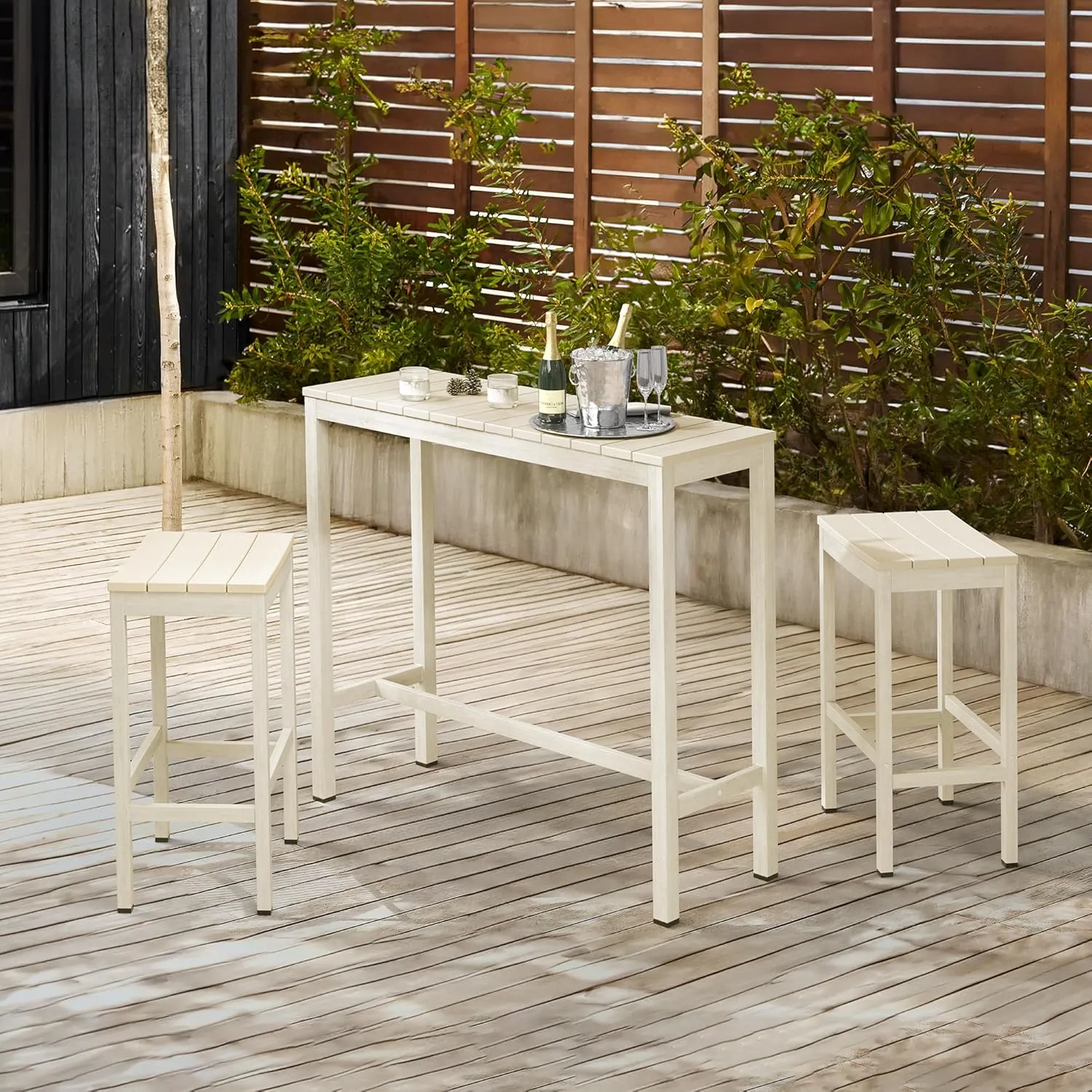 Outdoor Bar Stools Set of 2, 26 Inch All Weather HDPS Patio Counter Height Barstools with Footrest, Aluminum Bar Stool Chairs for Hot Tub, Balcony, Yard, Indoor Or Outdoor Use,Sand