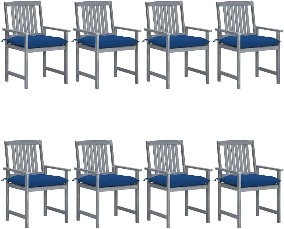 Outdoor Chairs,Zero Gravity Chair,Folding Stool,Patio Chairs with Cushions 8 pcs Solid Acacia Wood GrayFor Gardens, patios, Balconies