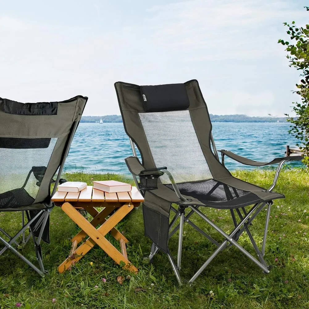 OUTDOOR LIVING SUNTIME Camping Folding Portable Mesh Chair with Removabel Footrest