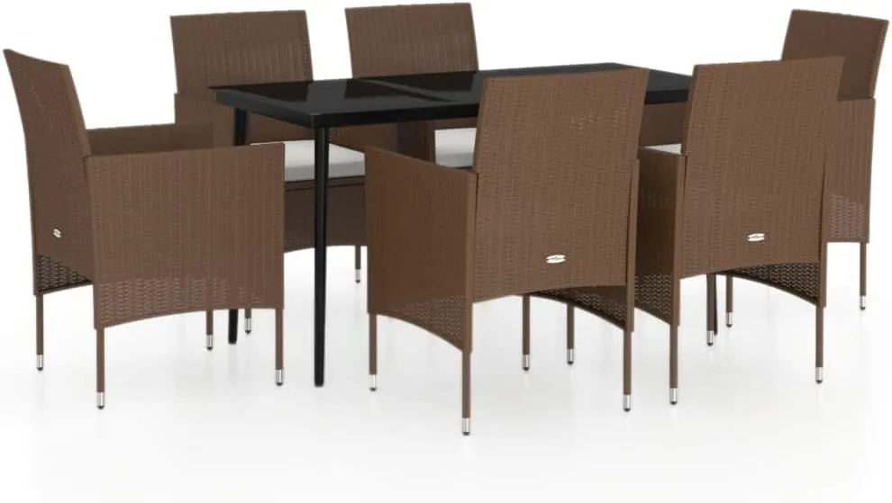 Outdoor Patio Furniture,7 Piece Patio Dining Set with Cushions Brown and BlackDesigned for Camping, Resting, Outdoors.