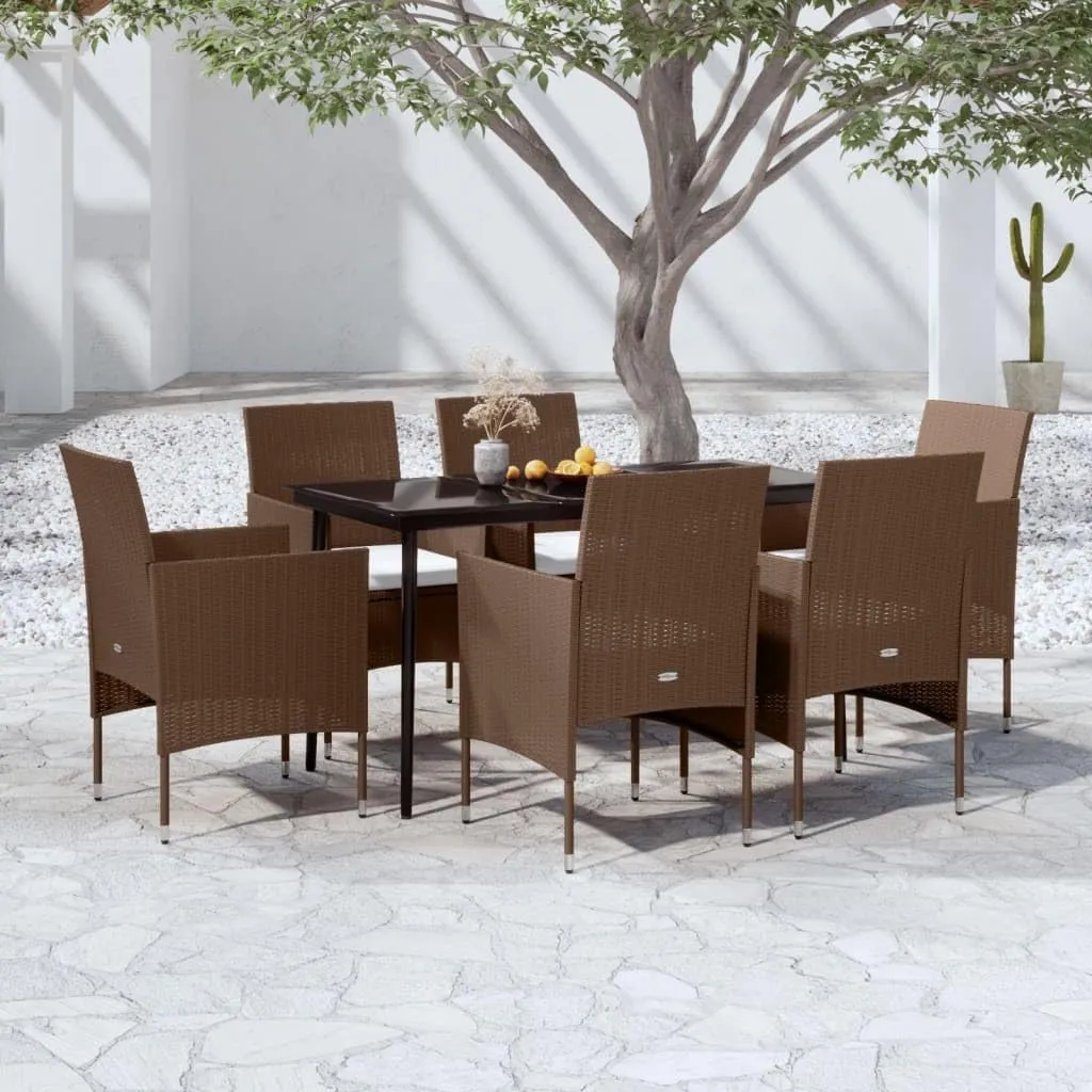 Outdoor Patio Furniture,7 Piece Patio Dining Set with Cushions Brown and BlackDesigned for Camping, Resting, Outdoors.