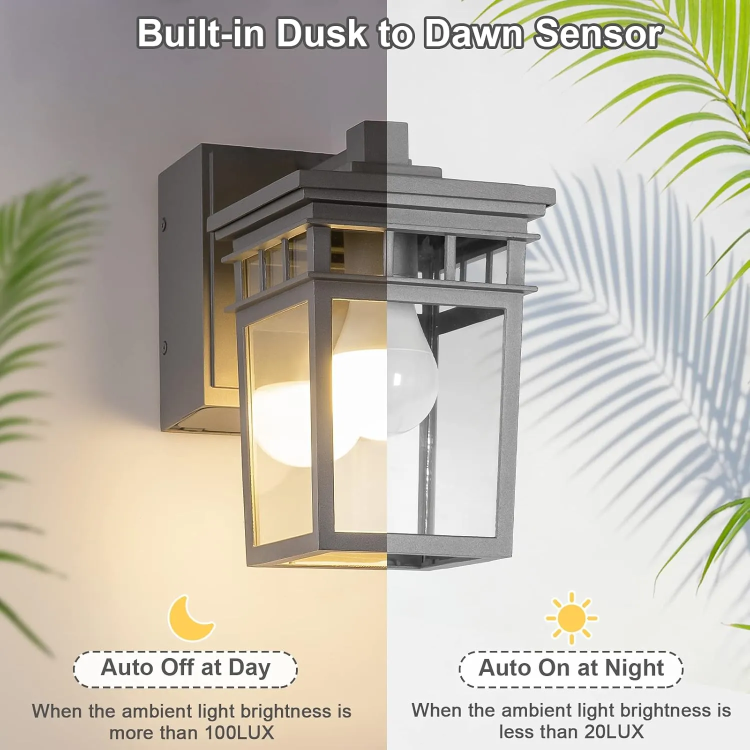 Outdoor Porch Light with GFCI Outlet Built in, Dusk to Dawn Outdoor Lighting with Clear Glass Shade, Waterproof Outdoor Wall Sconce Exterior Lights for House Garage Front Door, Bulb Included(Gray)