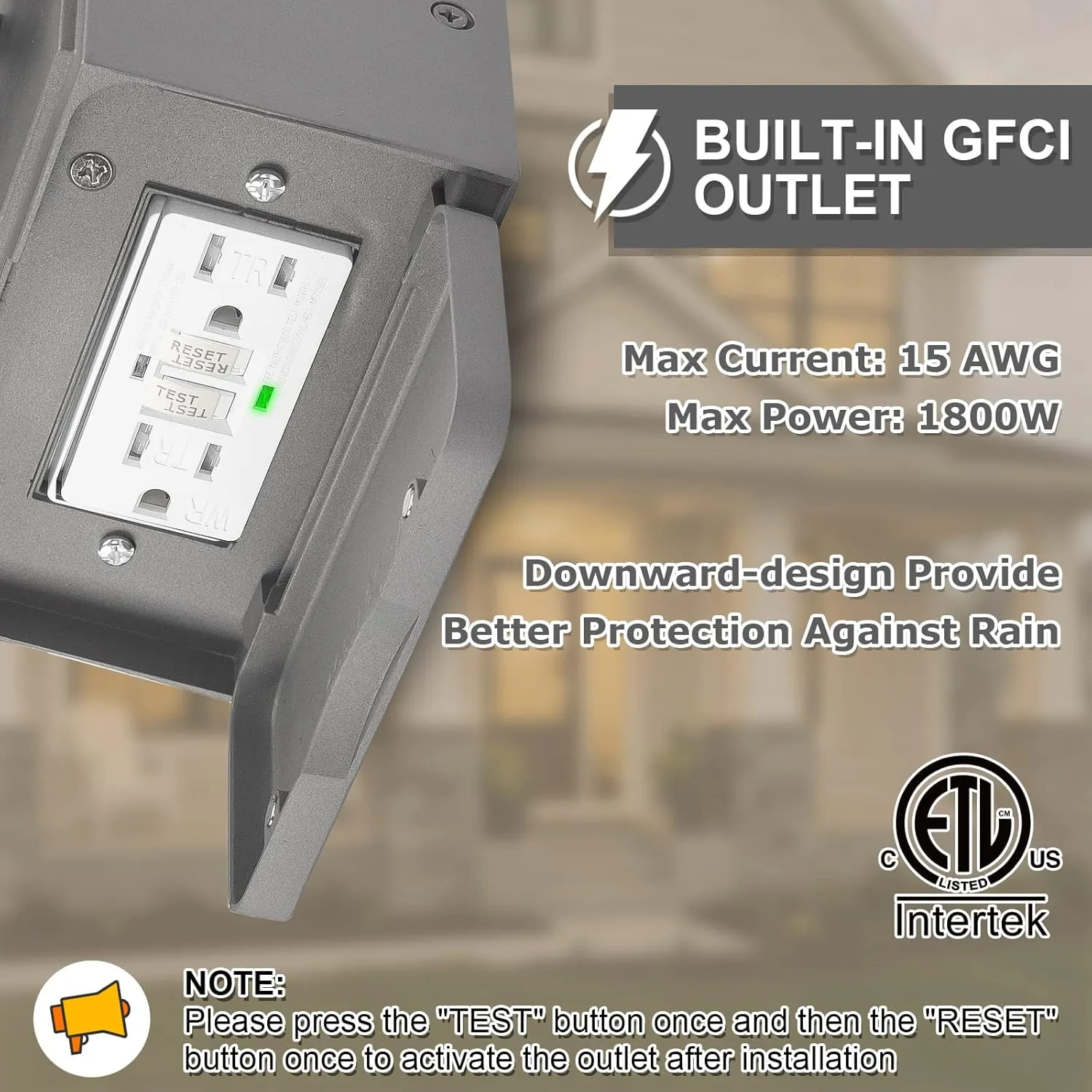 Outdoor Porch Light with GFCI Outlet Built in, Dusk to Dawn Outdoor Lighting with Clear Glass Shade, Waterproof Outdoor Wall Sconce Exterior Lights for House Garage Front Door, Bulb Included(Gray)