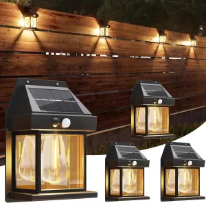 Outdoor Solar Wall Lights - 4 Pack Solar Waterproof Brighter Porch Square Lights with 3 Modes & Motion Sensor Front Fence Lantern Lights for Outside,Backyard,Garage Decorative