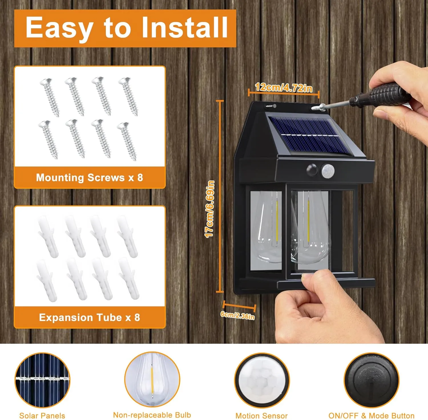 Outdoor Solar Wall Lights - 4 Pack Solar Waterproof Brighter Porch Square Lights with 3 Modes & Motion Sensor Front Fence Lantern Lights for Outside,Backyard,Garage Decorative