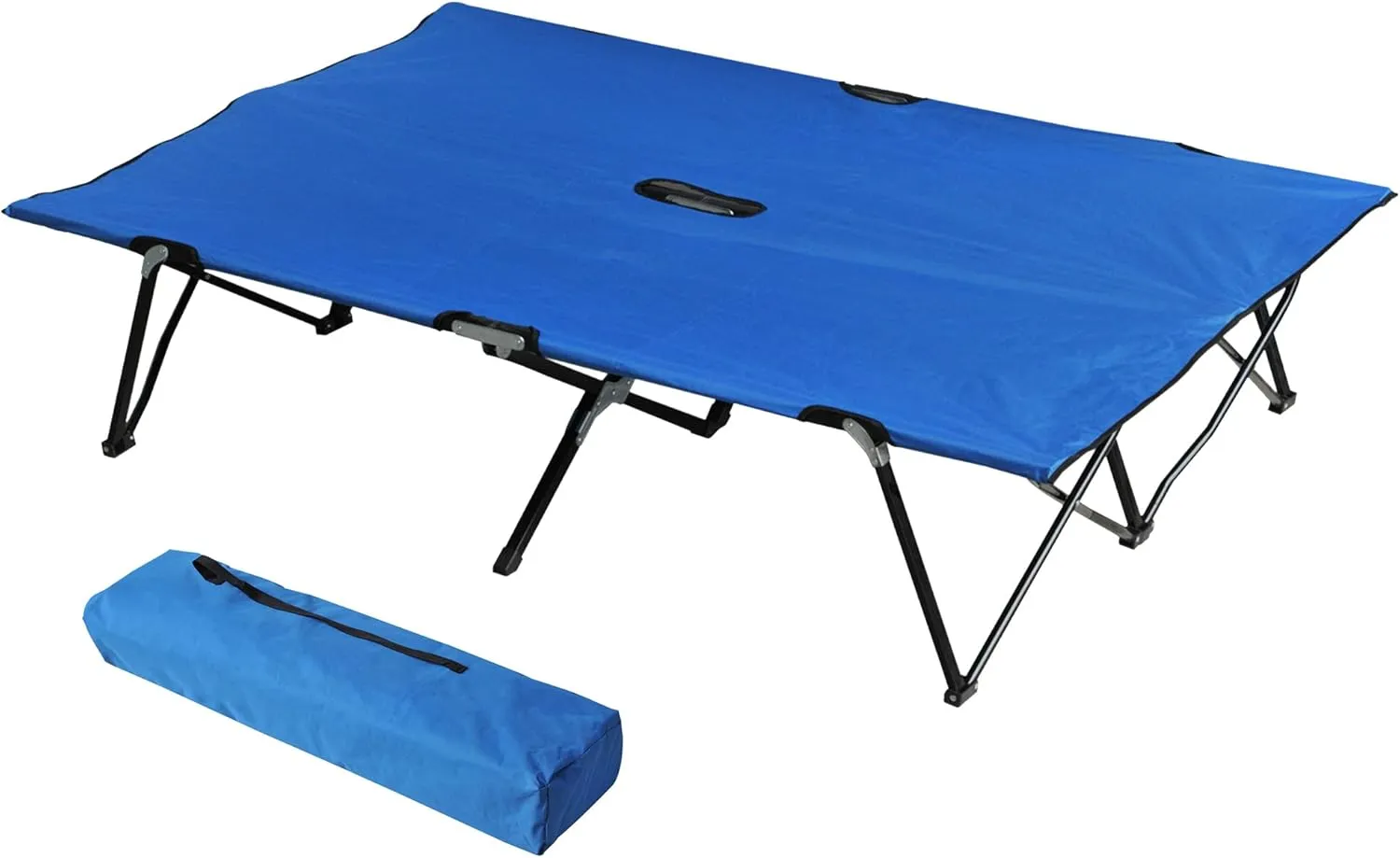 Outsunny 2 Person Folding Camping Cot for Adults, 50" Extra Wide Outdoor Portable Sleeping Cot with Carry Bag, Elevated Camping Bed, Beach Hiking, Blue
