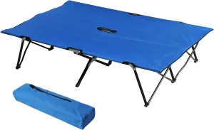 Outsunny 2 Person Folding Camping Cot for Adults, 50" Extra Wide Outdoor Portable Sleeping Cot with Carry Bag, Elevated Camping Bed, Beach Hiking, Blue