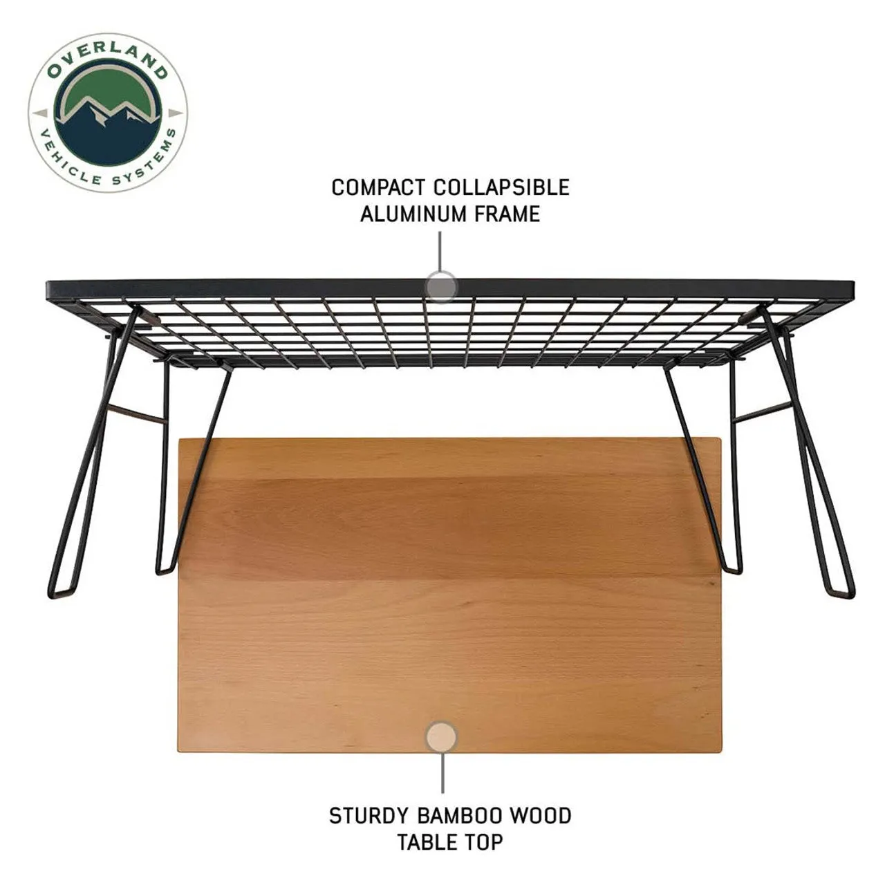 Overland Vehicle Systems Kick It Camp Table - Wood Base & Storage Bag