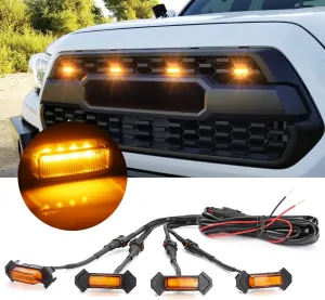 OXILAM LED Grille Lights 4 PCS with Fuse Adaptor for Tacoma TRD PRO 2016-2023 OEM Front Grille, Amber Shell with Amber Light, (Amber Yellow)