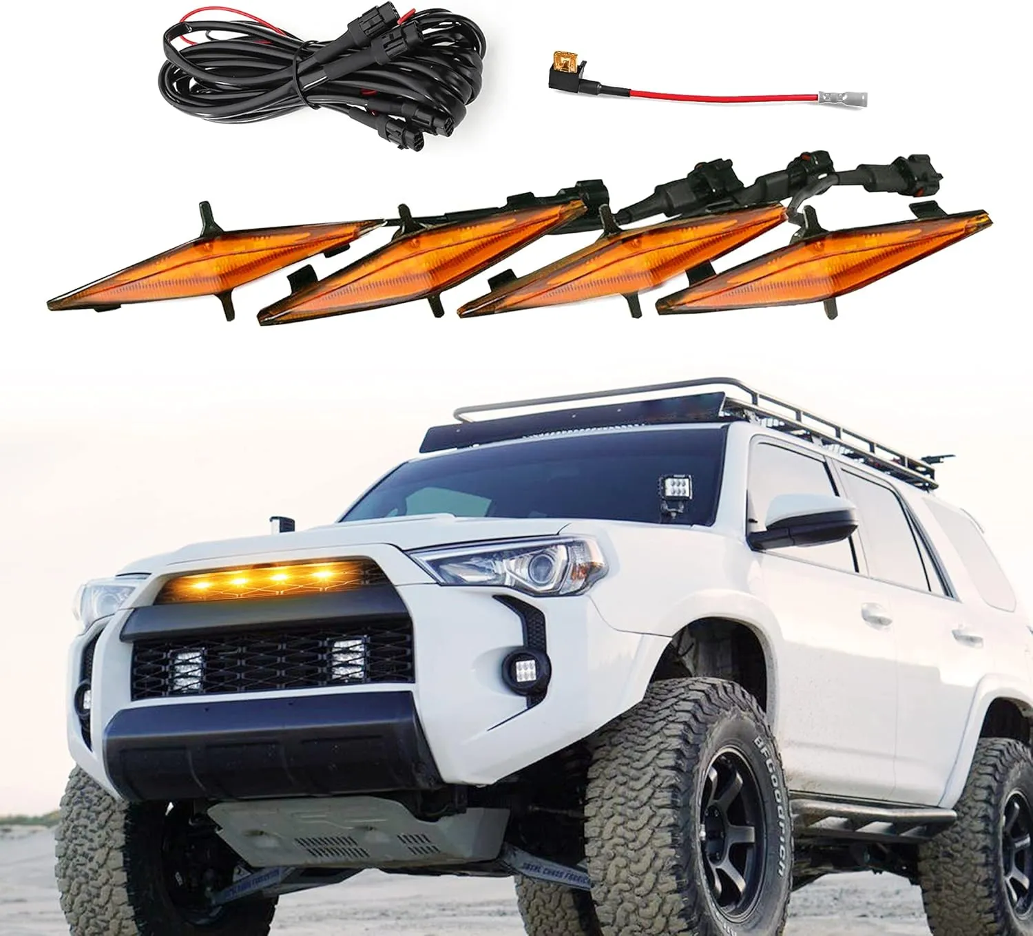 OXILAM LED Grille Lights Amber with Fuse Compatible with Toyota 4Runner TRD Pro Grille 2014 2015 2016 2017 2018 2019, Including SR5, TRD Off-Road, Limited (Amber Shell with Amber Light, 4PCS)