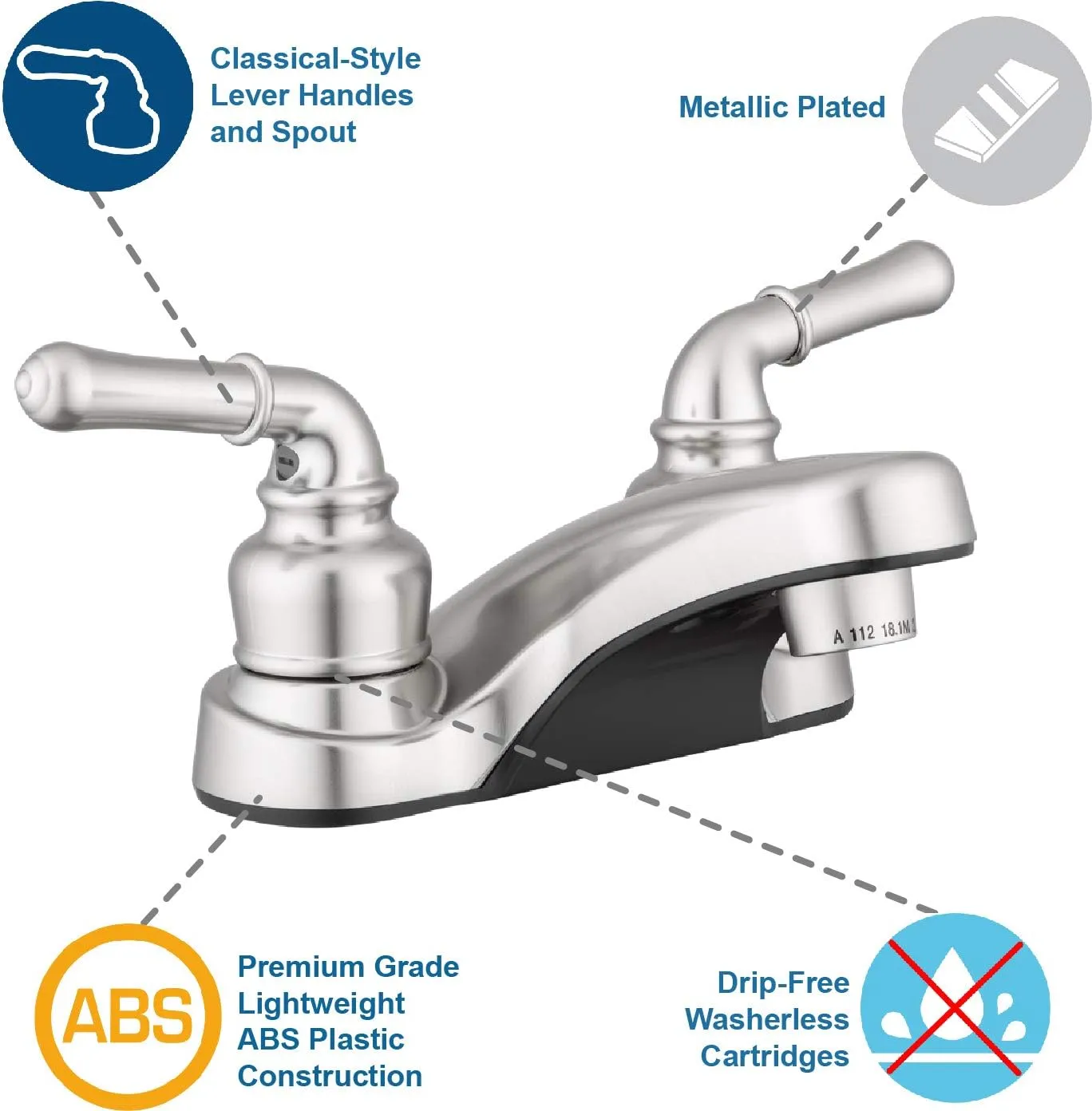 Pacific Bay Lynden Bathroom Sink Faucet - Metallic Plating Over Lightweight ABS Plastic (Brushed Satin Nickel)