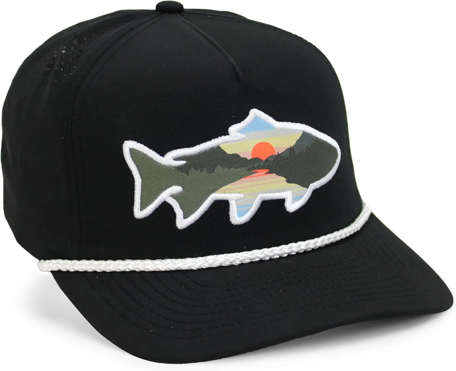 Paramount Outdoors Sunset Trout Fishing Hat Mountain Fish Silhouette Performance Outdoor Hat with Comfort Snapback