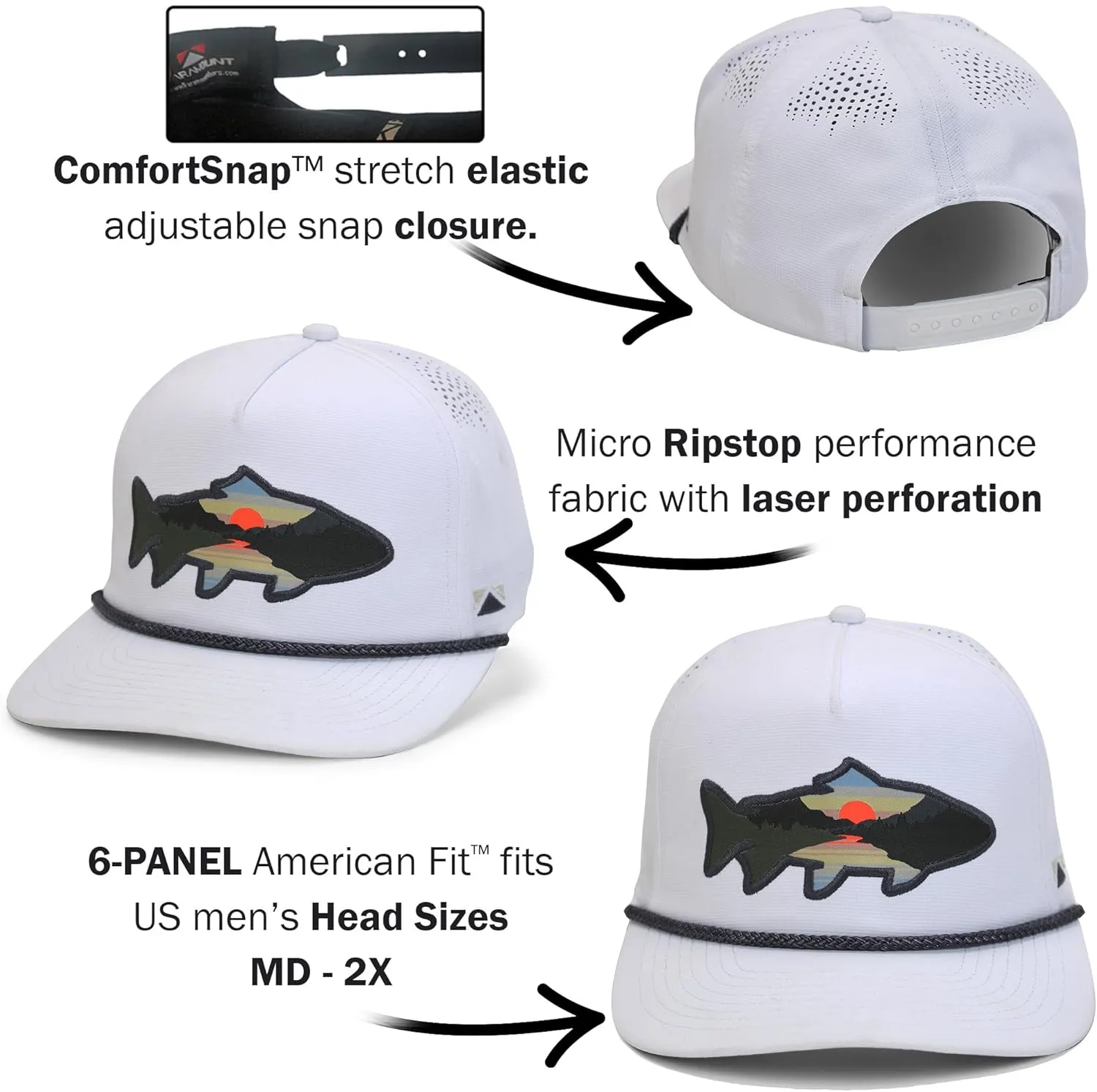 Paramount Outdoors Sunset Trout Fishing Hat Mountain Fish Silhouette Performance Outdoor Hat with Comfort Snapback