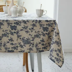 Pastoral Rectangle Tablecloth - 52 x 70 Inch - Linen Fabric Table Cloth - Washable Table Cover with Dust-Proof Wrinkle Resistant for Restaurant, Picnic, Indoor and Outdoor Dining, Floral (Dark Blue)