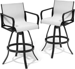 Pellebant 30" Outdoor Swivel Bar Stools Set of 2, Aluminum Barstools with Back& Arms, All Weather Textilene Bar Height Stool Chairs for Patio, Pool, Garden, Backyard, Oyster
