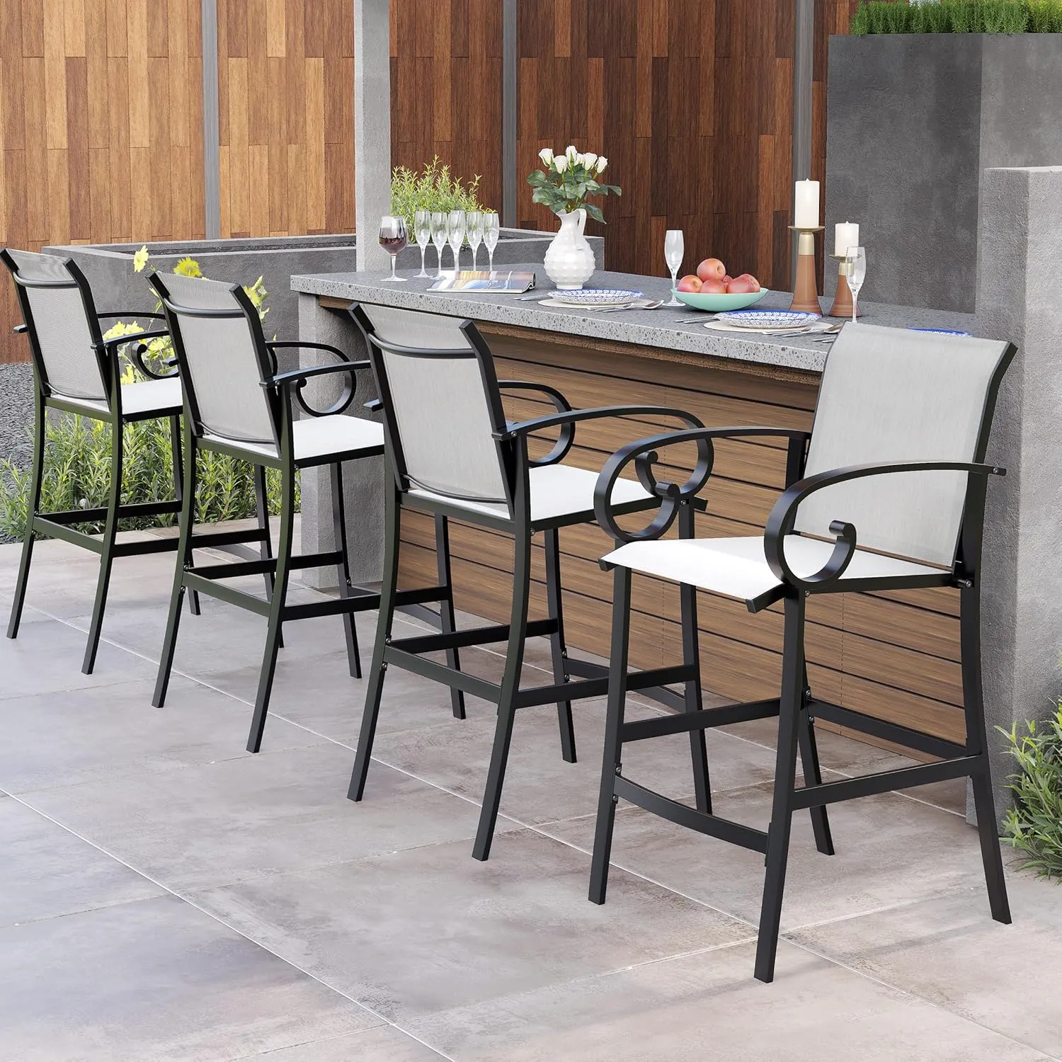 Pellebant Sunbrella Outdoor Bar Stool Set of 2 - Aluminum Bar Height Chairs 27.7'' Tall Patio Stools for Deck, Porch, Pool, Garden, Augustine Ashe