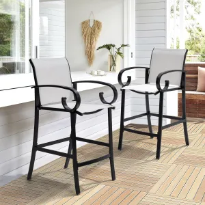 Pellebant Sunbrella Outdoor Bar Stool Set of 2 - Aluminum Bar Height Chairs 27.7'' Tall Patio Stools for Deck, Porch, Pool, Garden, Augustine Ashe