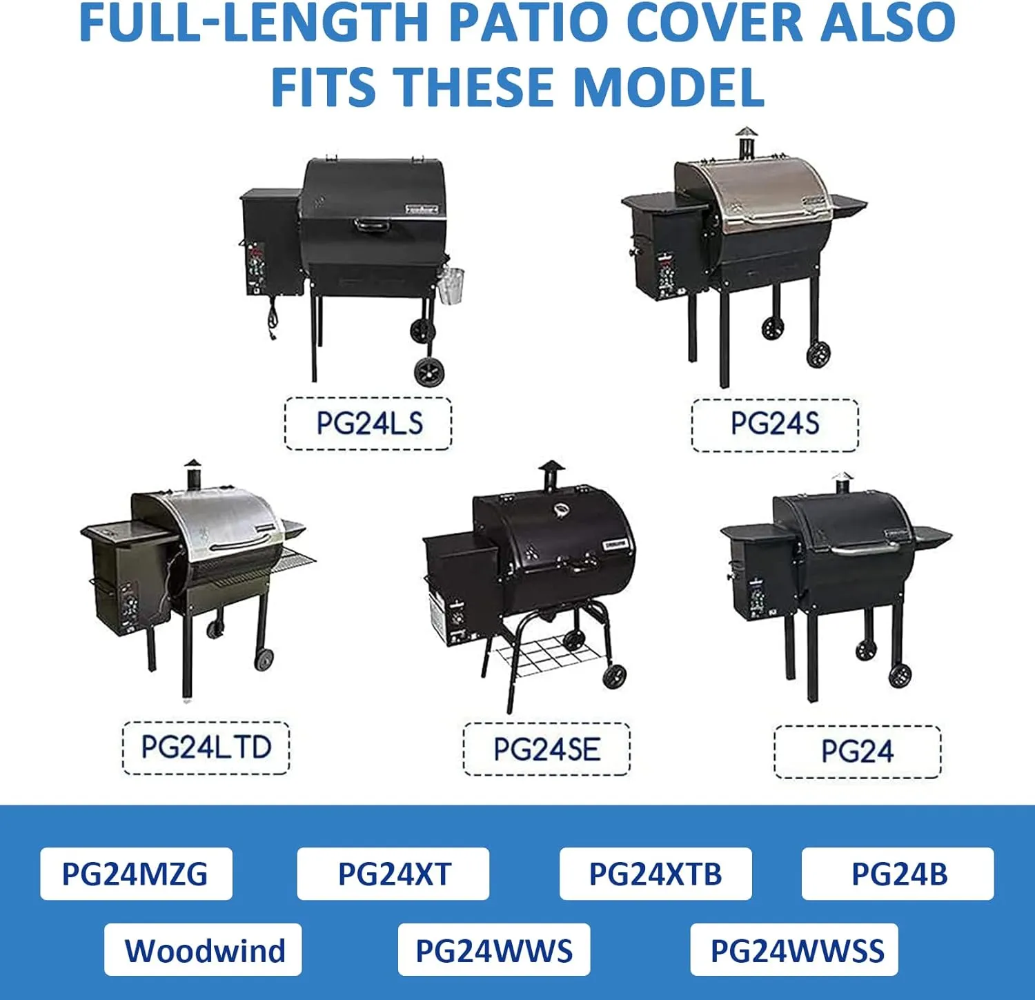 Pellet Grill Cover for Camp Chef Smoker, Cover Upgraded Full-Length Heavy Duty Waterproof Anti-UV Cover for Woodwind Pro 24 PG24SE PG2424SGB SmokePro DLX 24 PG24MZG PG24WWSB, for Weber Searwood 600