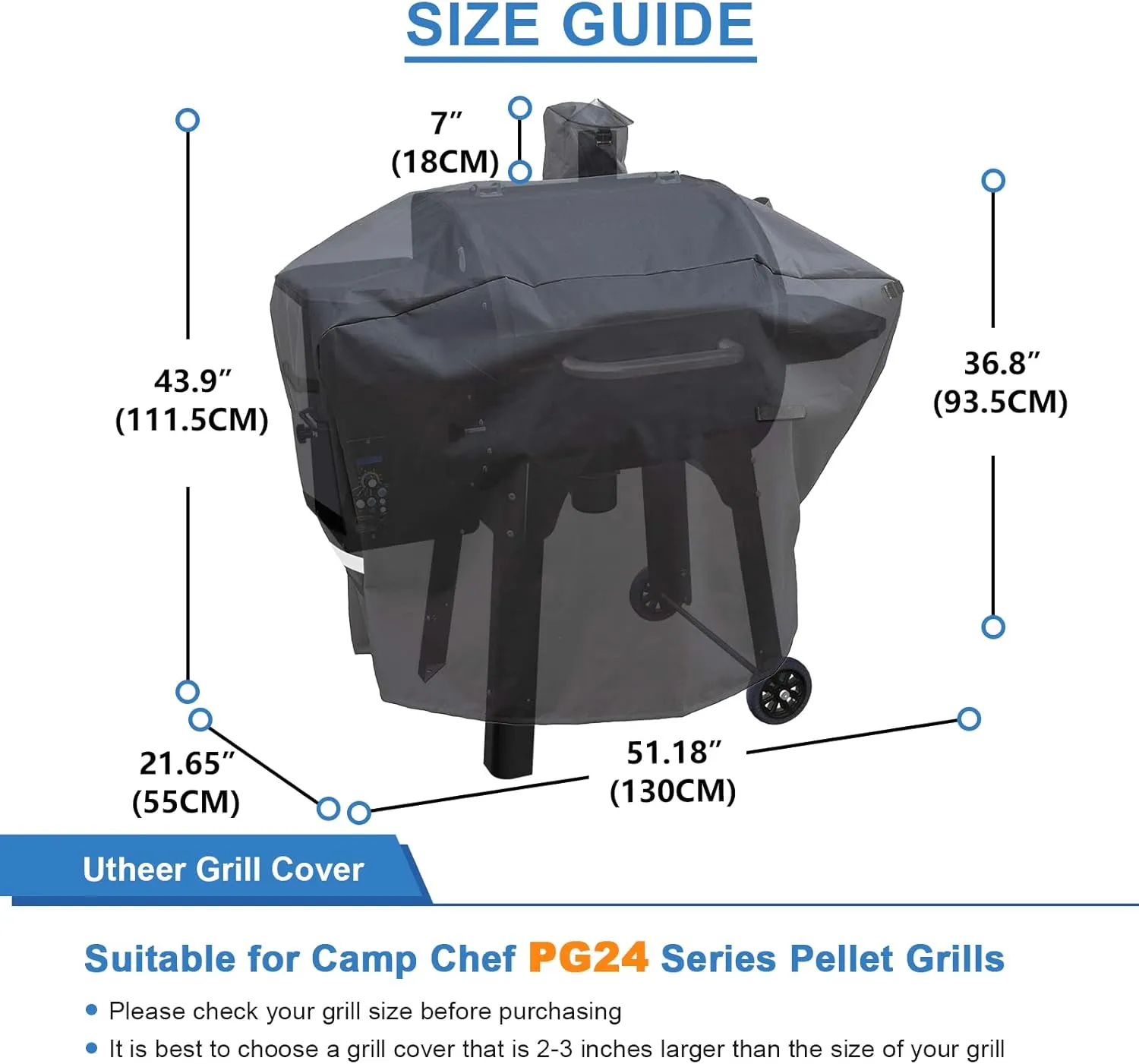 Pellet Grill Cover for Camp Chef Smoker, Cover Upgraded Full-Length Heavy Duty Waterproof Anti-UV Cover for Woodwind Pro 24 PG24SE PG2424SGB SmokePro DLX 24 PG24MZG PG24WWSB, for Weber Searwood 600
