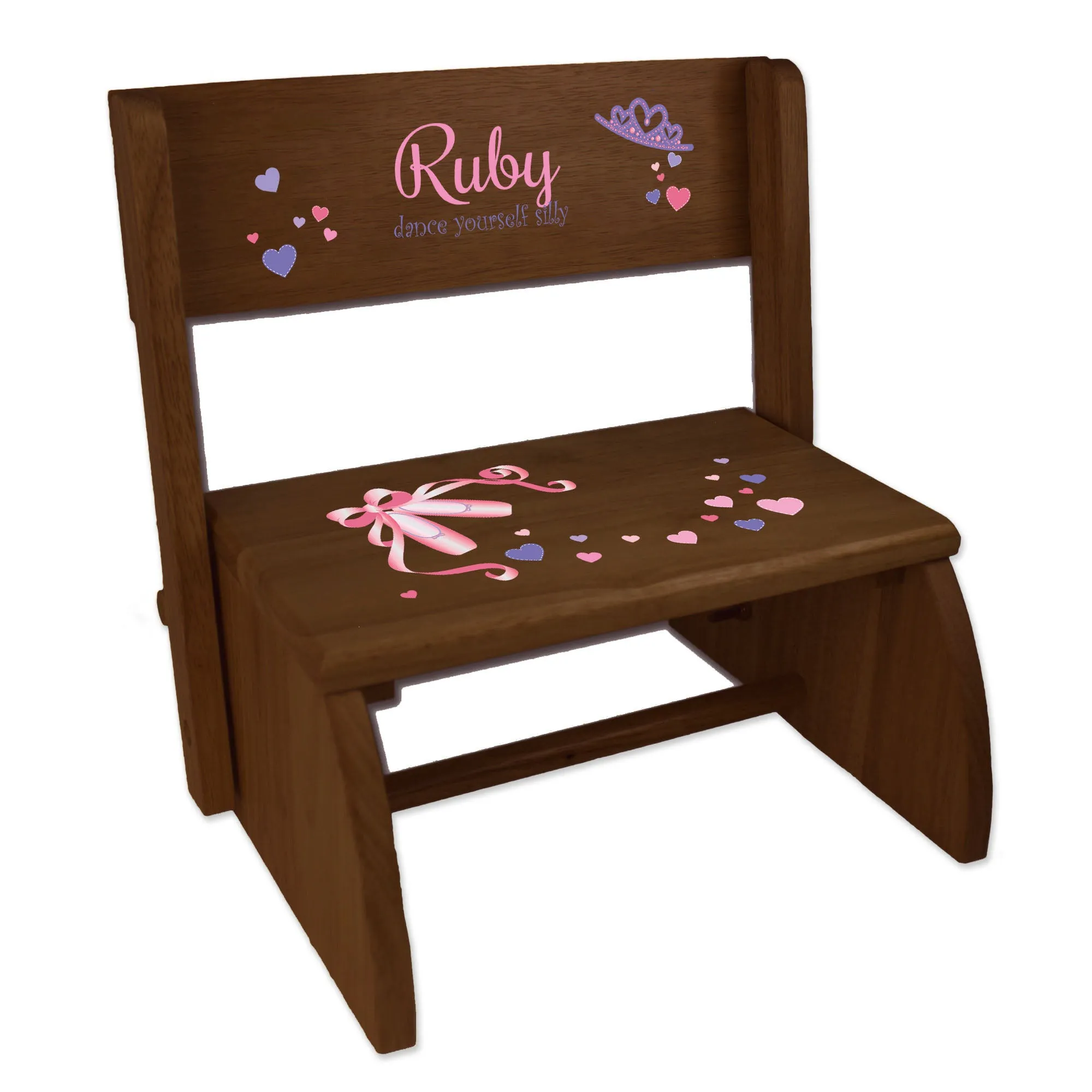 Personalized Ballet Princess Child's Espresso Flip Stool