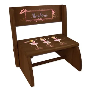 Personalized Blonde Ballerina Child's Espresso Flip Stool