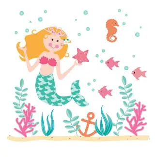 Personalized Blonde Mermaid Child's Espresso Flip Stool