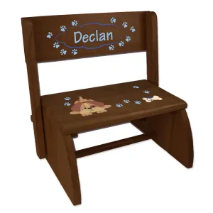Personalized Blue Puppy Child's Espresso Flip Stool