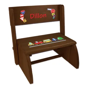 Personalized Cars And Trucks Child's Espresso Flip Stool