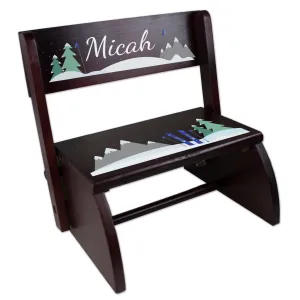 Personalized Child's Mountain Ski Espresso Flip Stool
