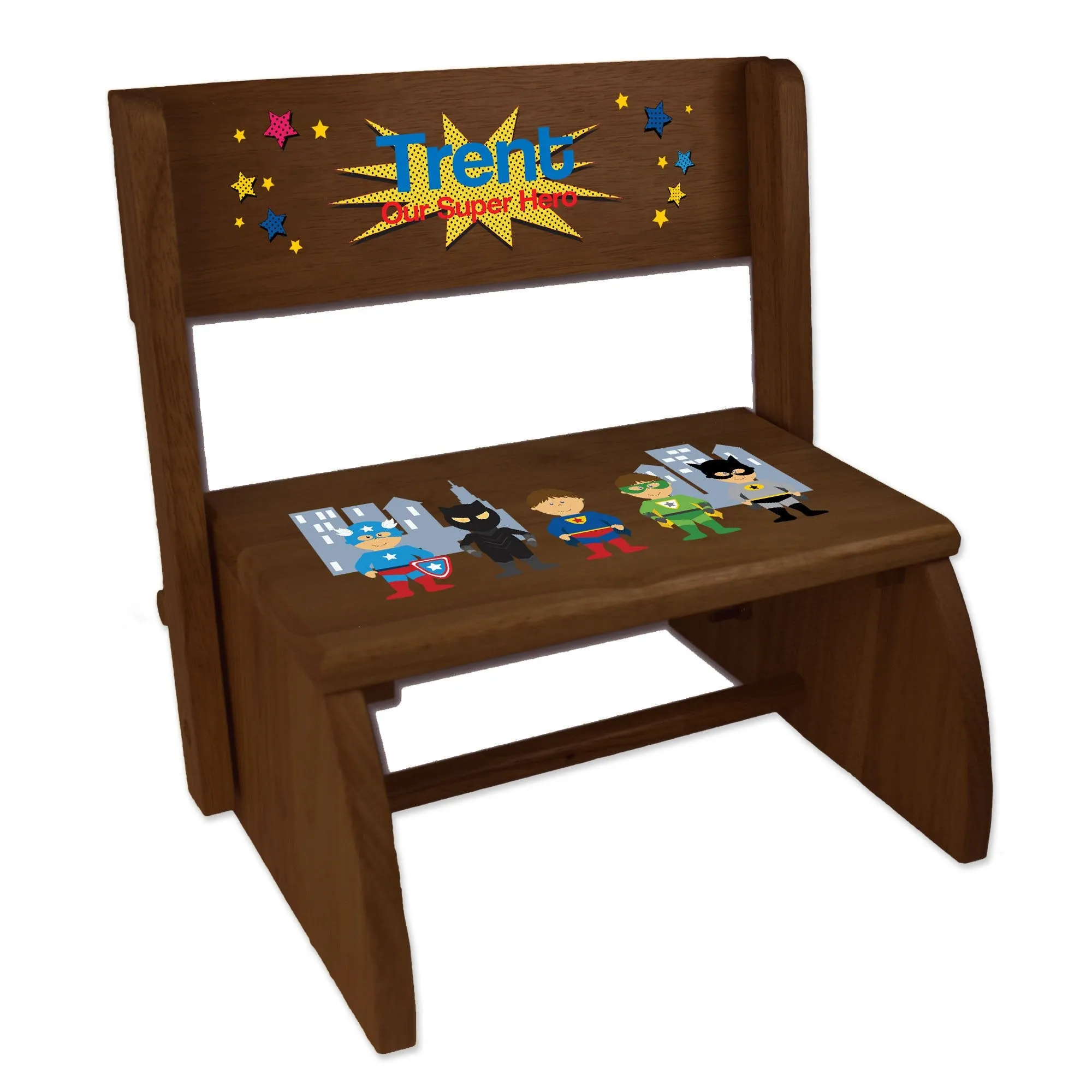 Personalized Girls Superhero Child's Espresso Flip Stool