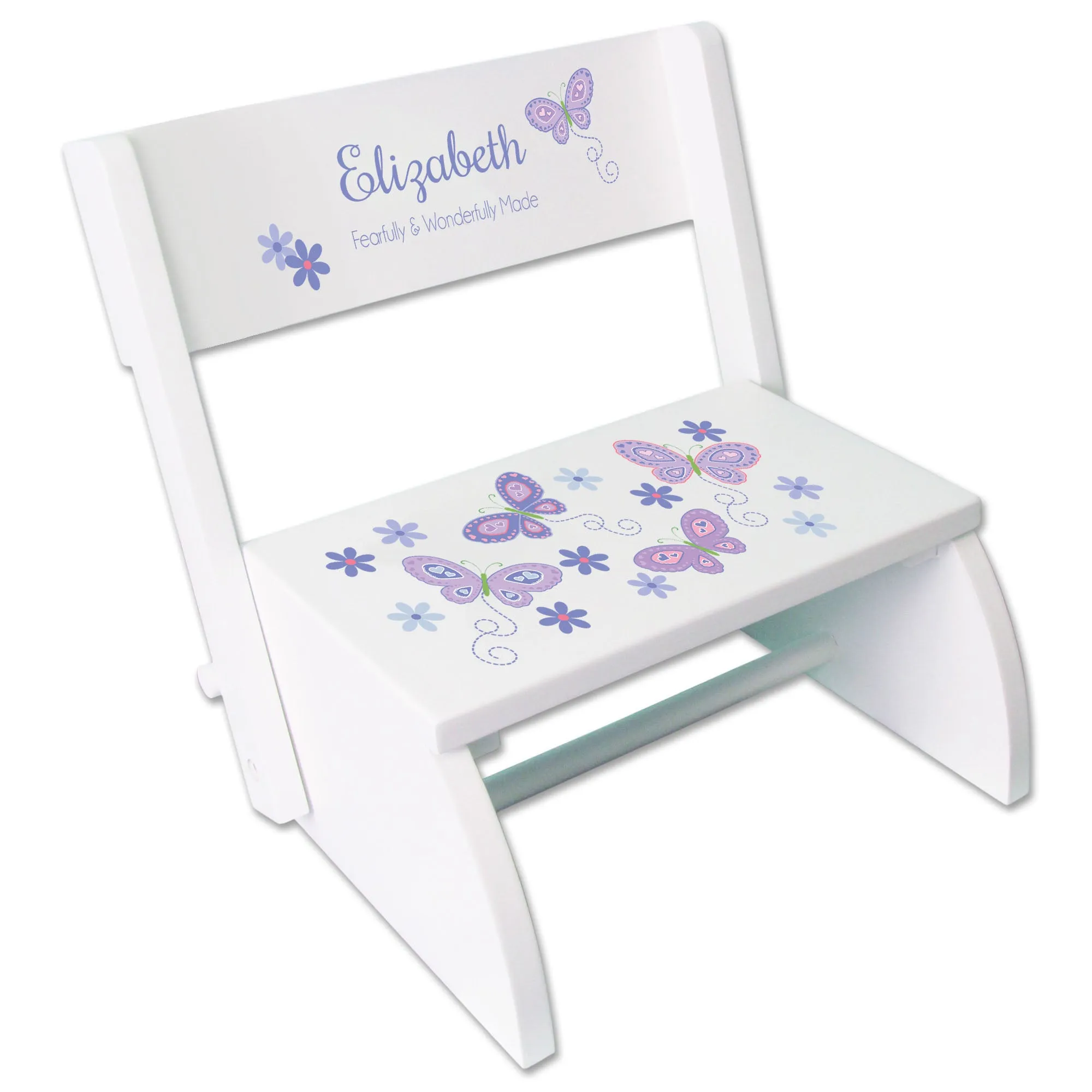 Personalized Lavender Butterflies White Flip Step Stool