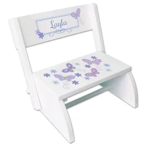 Personalized Lavender Butterflies White Flip Step Stool