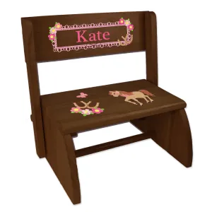 Personalized Prancing Pony Child's Espresso Flip Stool