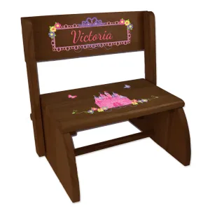 Personalized Princess Castle Child's Espresso Flip Stool