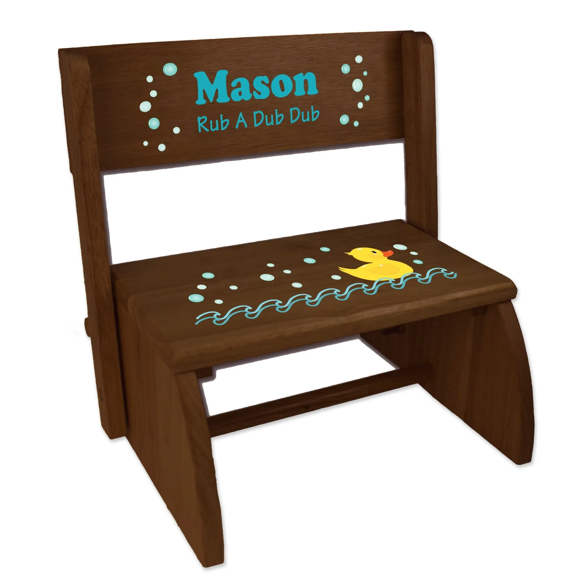 Personalized Rocket Child's Espresso Flip Stool