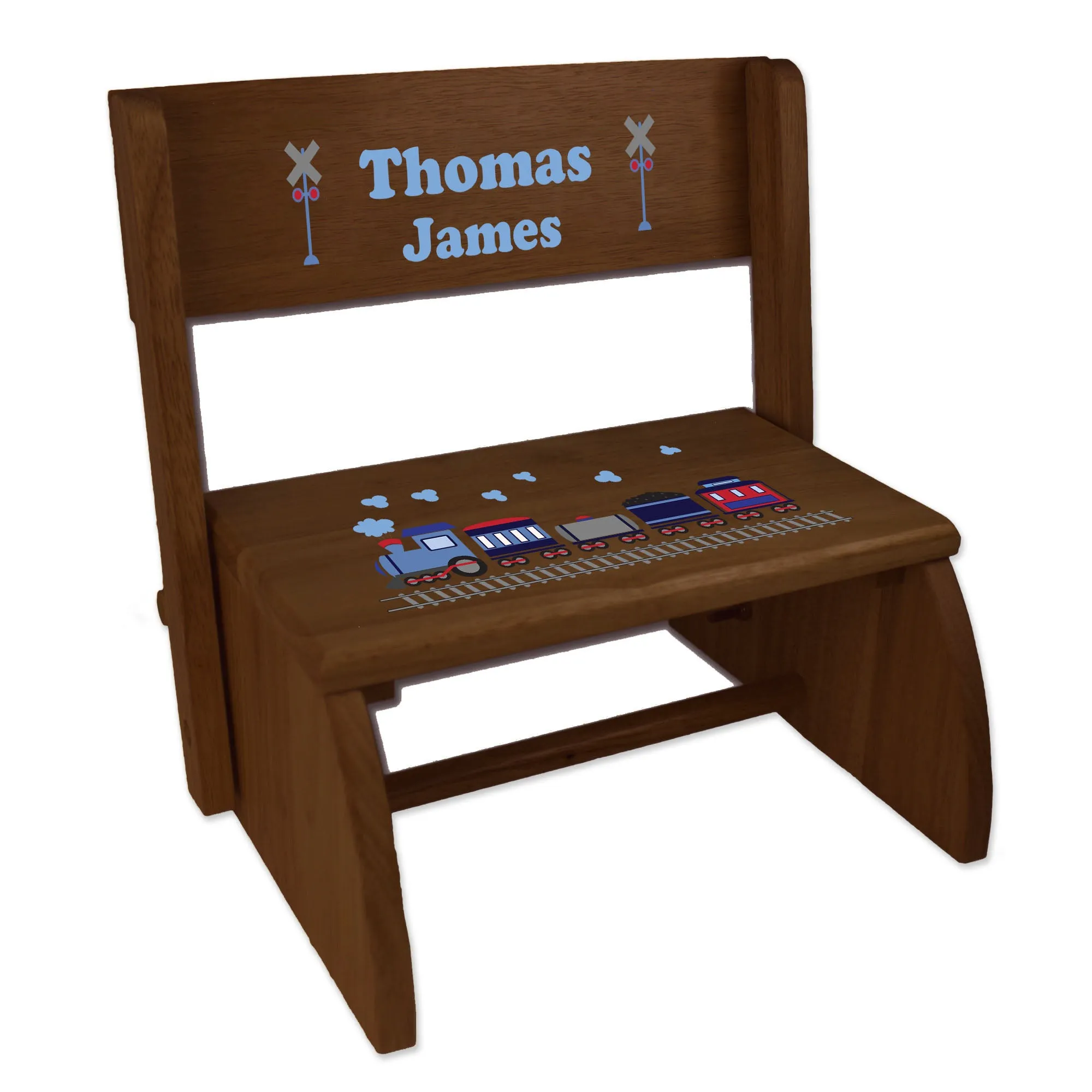 Personalized Train Child's Espresso Flip Stool