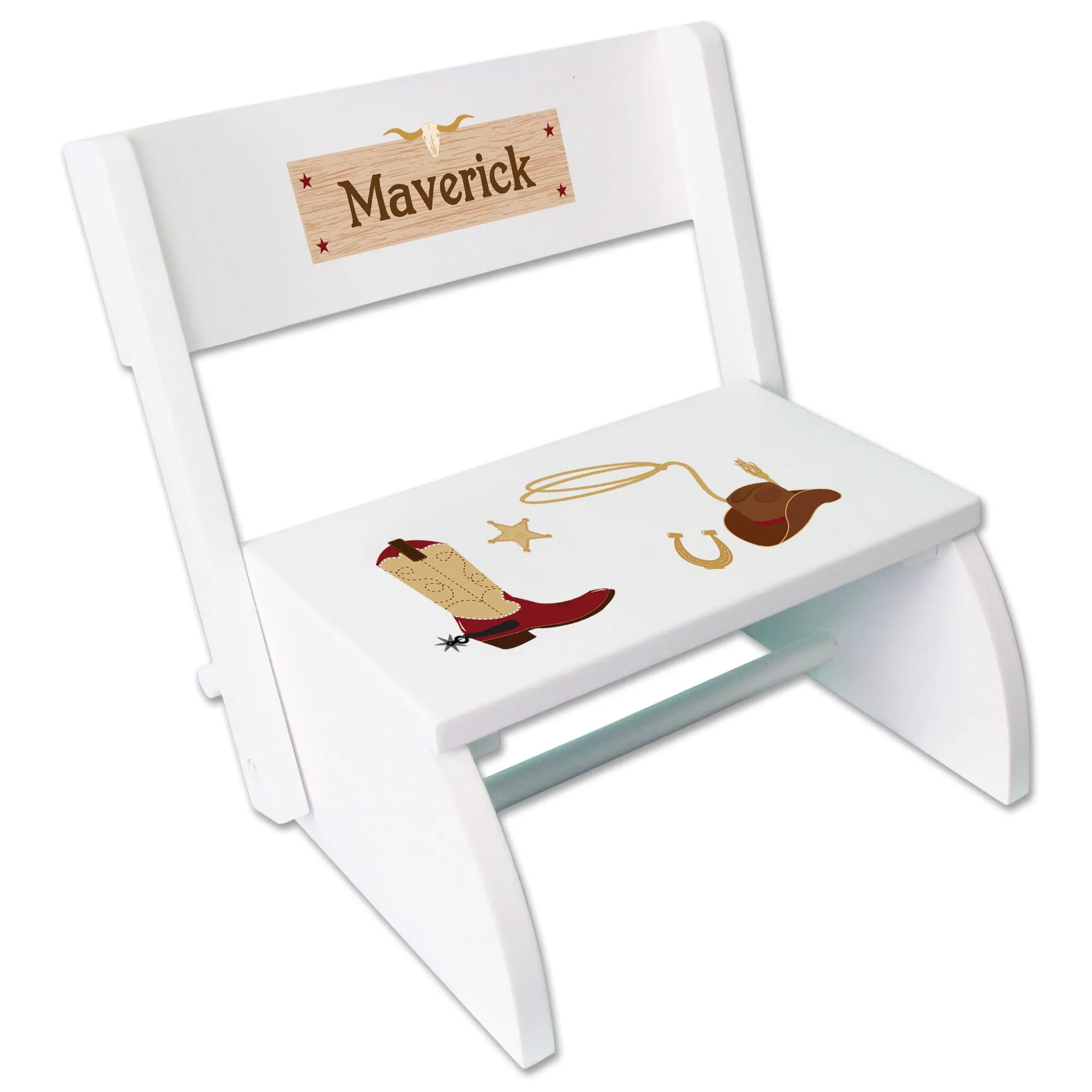 Personalized Wild West White Flip Stool