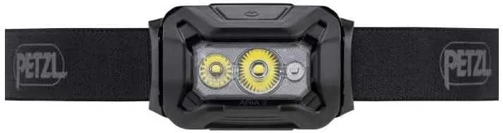 PETZL ARIA 2 RGB, Compact, Durable, Waterproof headlamp with White, red, Green and Blue Modes, 450 lumens, Black/Yellow